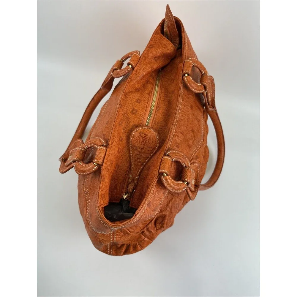 David And Scotti Handbag Double Shoulder Straps Orange Leather Printed Medium